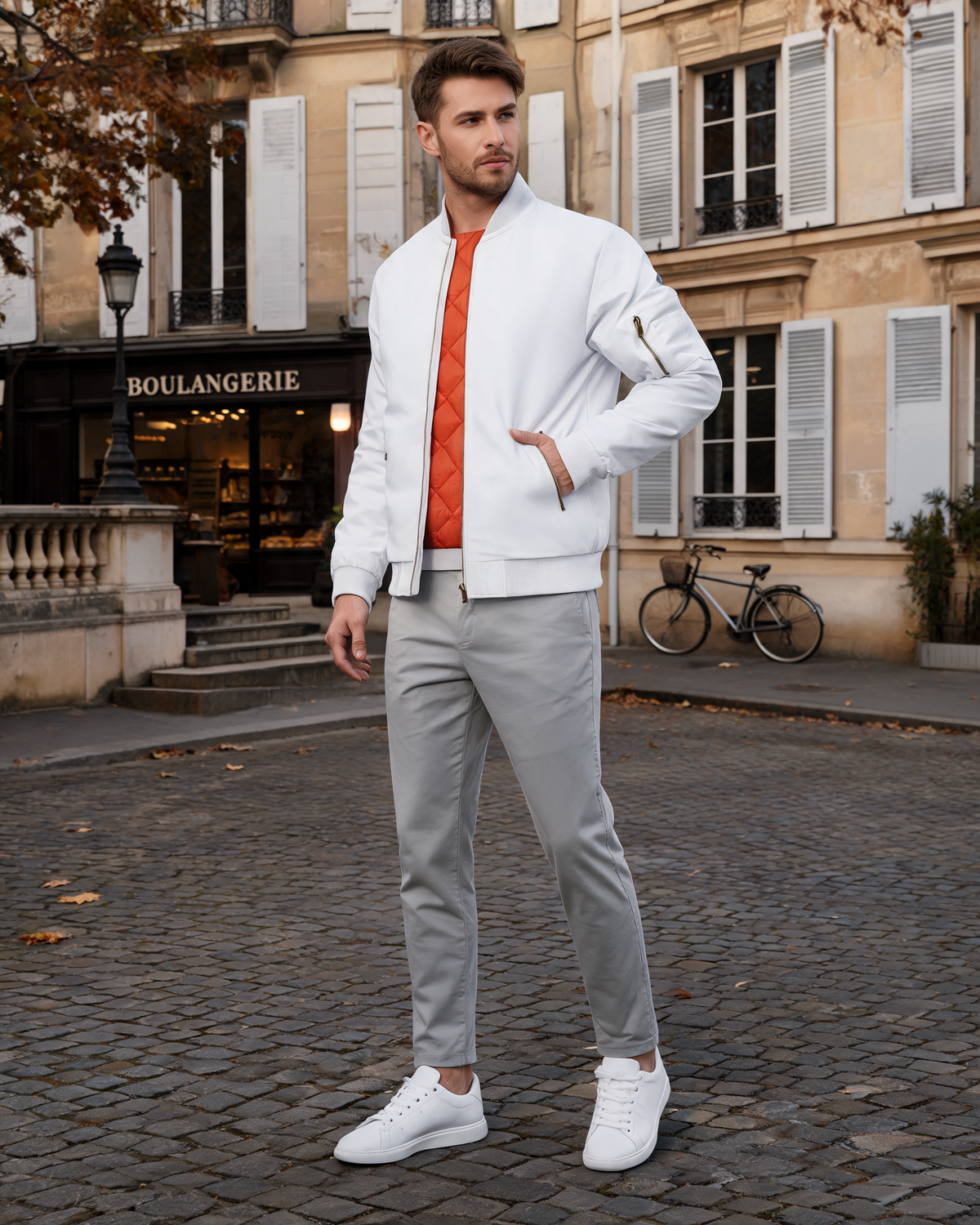 Calvin Men's Quilted Bomber Jacket – Ribbed Trims, Full Zip & 6 Pockets
