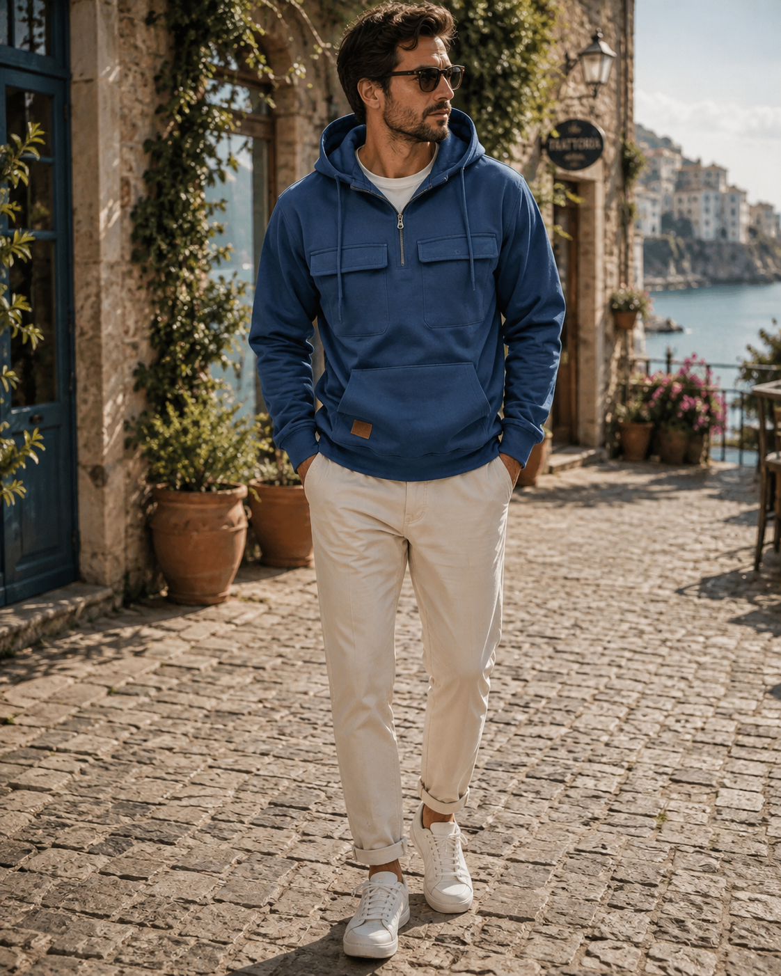 Ekaterina Men's Utility Hoodie – Heavyweight Sueded Fleece with Cargo Handy Pockets & Half-Zip