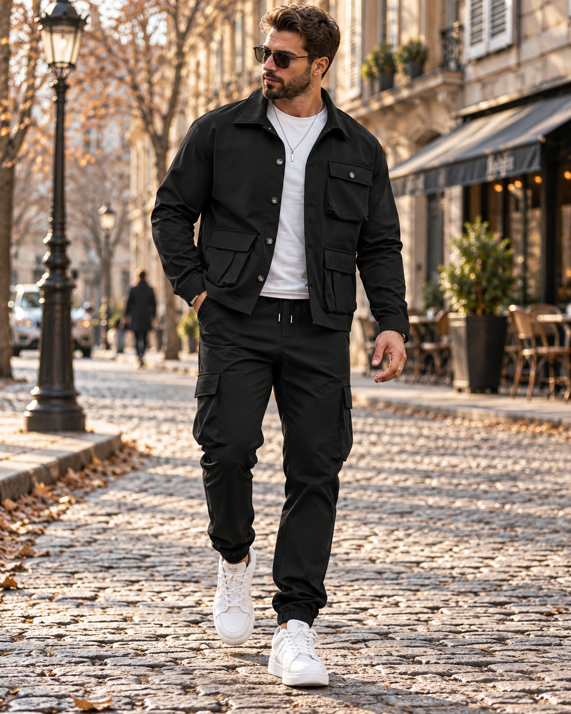 Noah Men's Cargo Two-Piece Set – Long-Sleeve Jacket, Relaxed Trousers & 6 Pockets