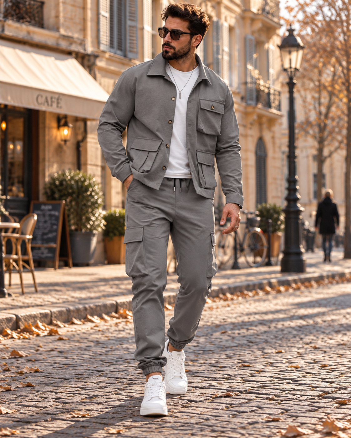Noah Men's Cargo Two-Piece Set – Long-Sleeve Jacket, Relaxed Trousers & 6 Pockets