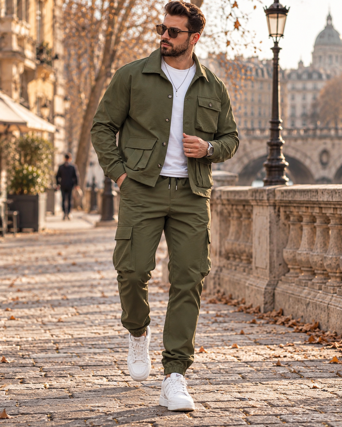 Noah Men's Cargo Two-Piece Set – Long-Sleeve Jacket, Relaxed Trousers & 6 Pockets