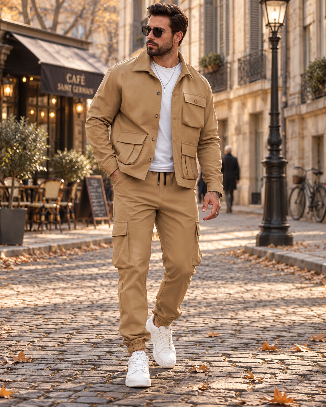 Noah Men's Cargo Two-Piece Set – Long-Sleeve Jacket, Relaxed Trousers & 6 Pockets