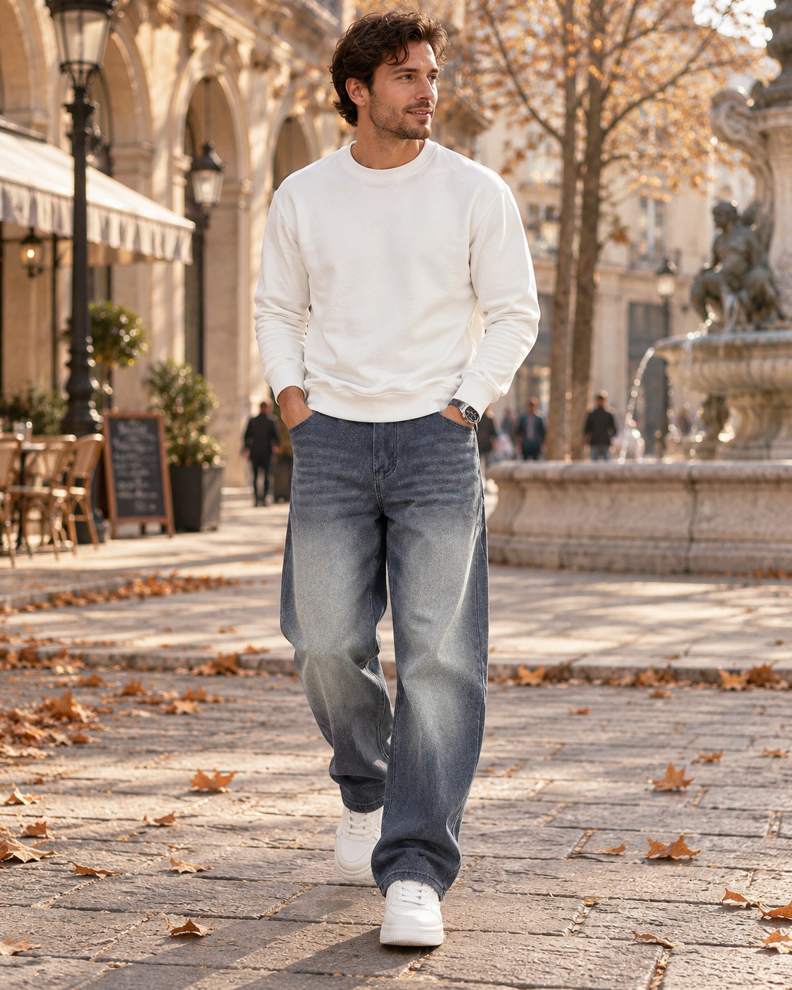 Ysolde Men's Baggy Jeans – Mid-Rise, Straight Leg, Stretch Denim & 5 Handy Pockets