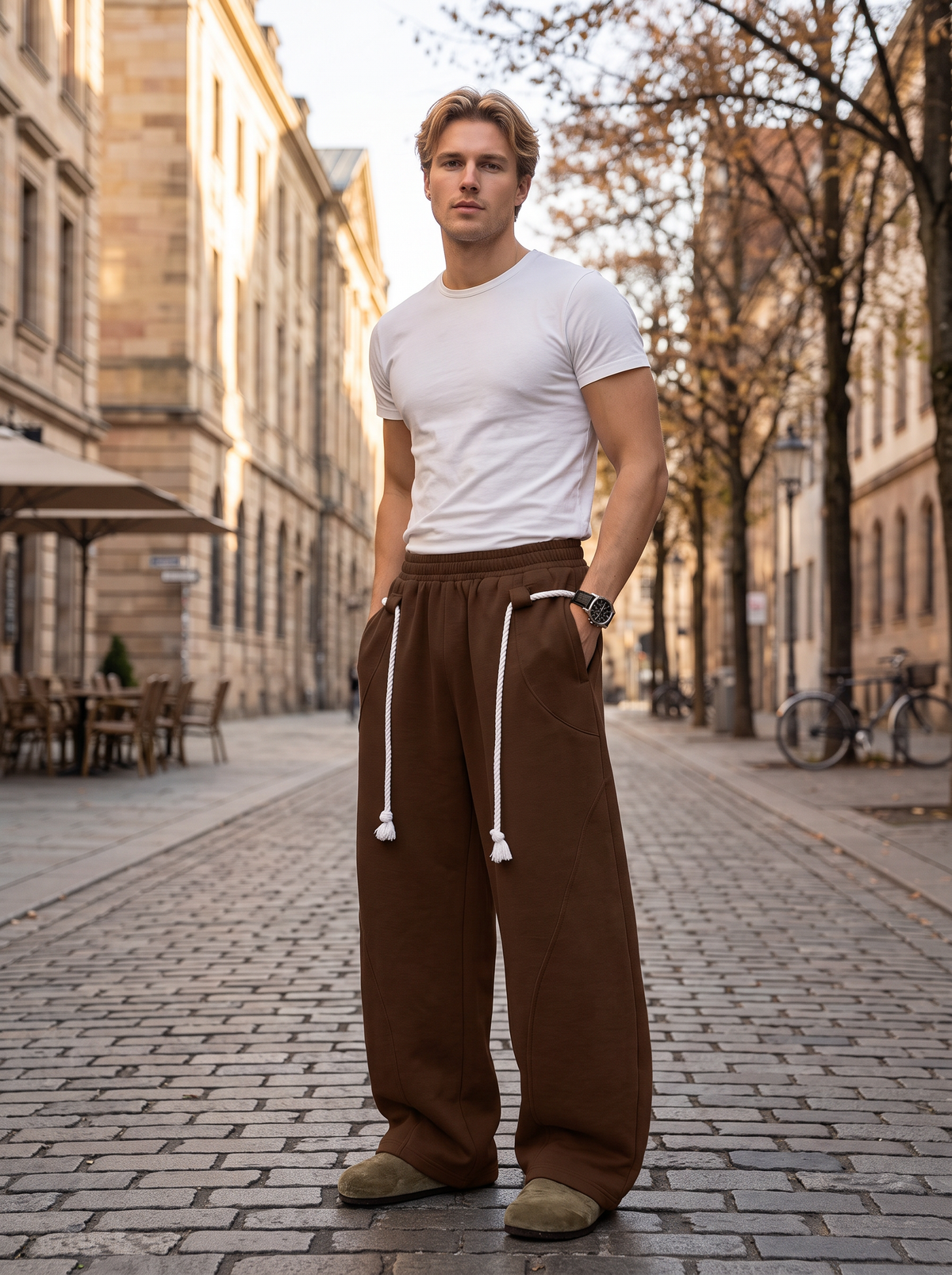 Halvard Men's Baggy Sweatpants – Rope Detail, Elastic Waist & Side Slip Pockets