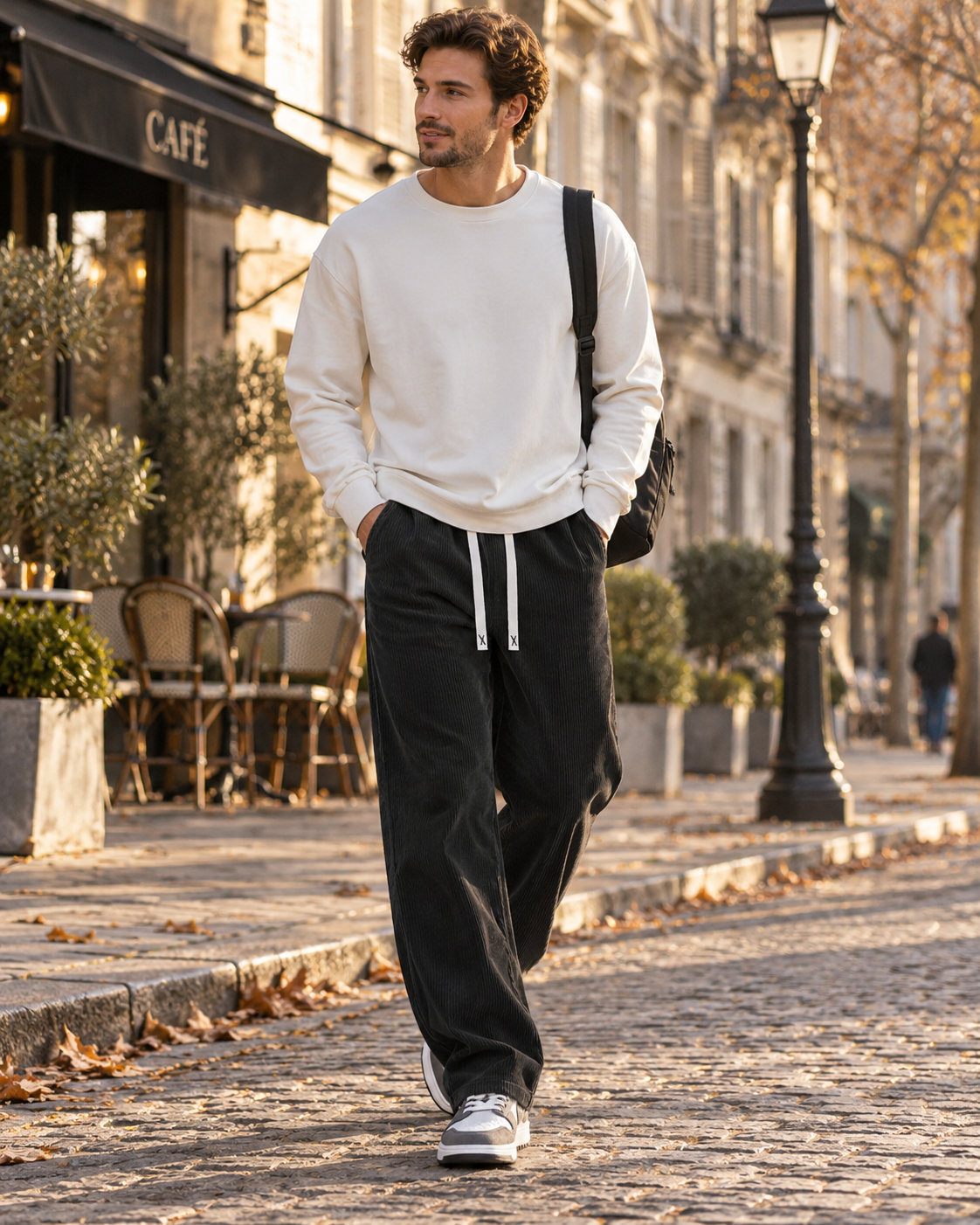 Nathan Men's Corduroy Trousers – Baggy Wide Leg with Elastic Drawstring Waist