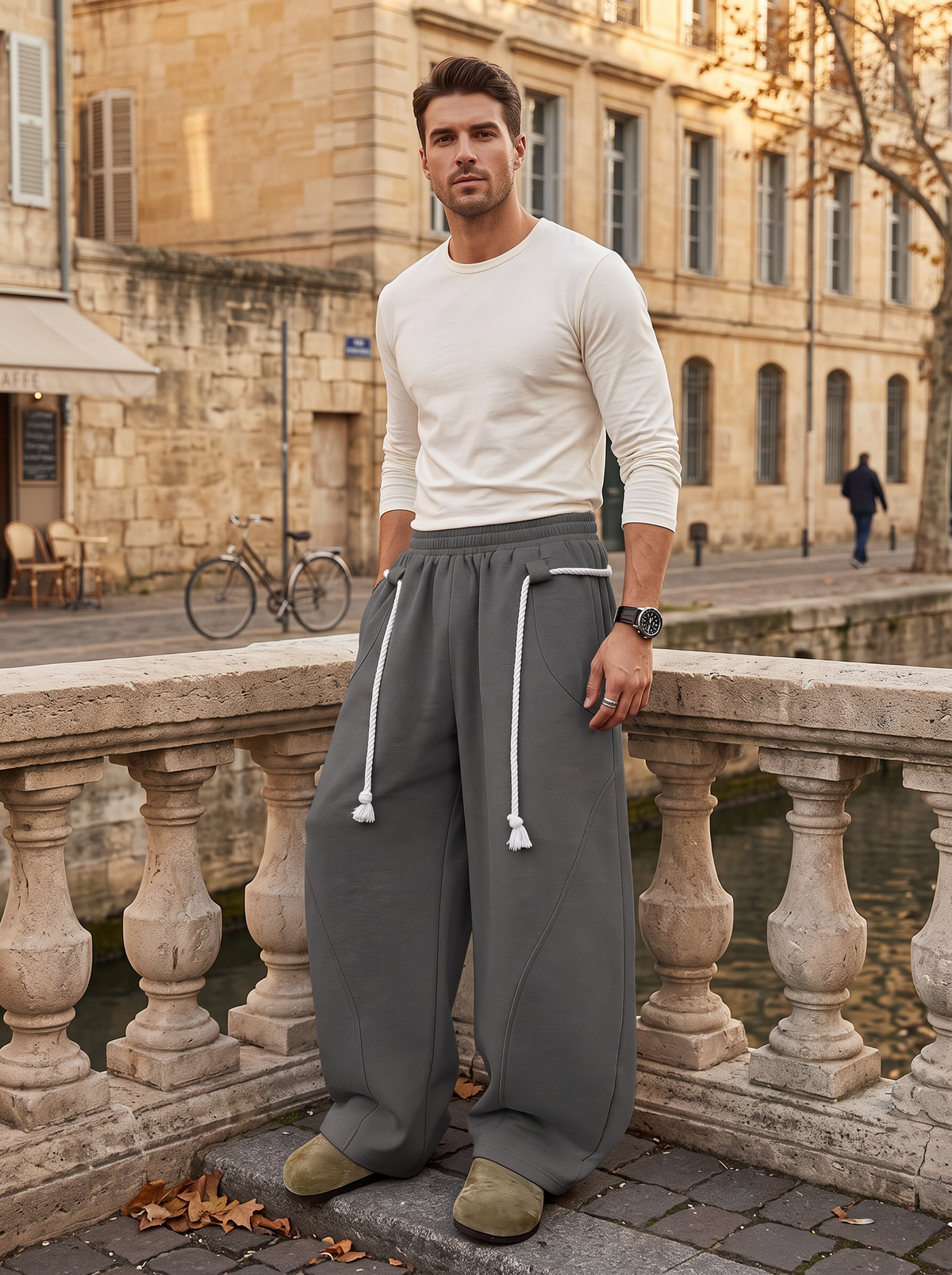Halvard Men's Baggy Sweatpants – Rope Detail, Elastic Waist & Side Slip Pockets