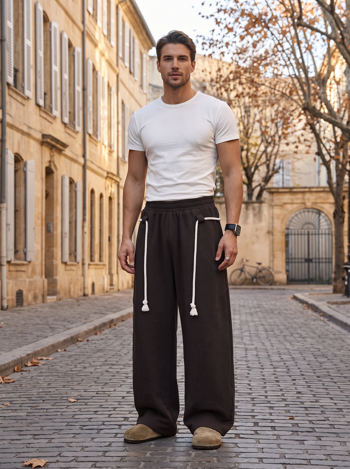Halvard Men's Baggy Sweatpants – Rope Detail, Elastic Waist & Side Slip Pockets