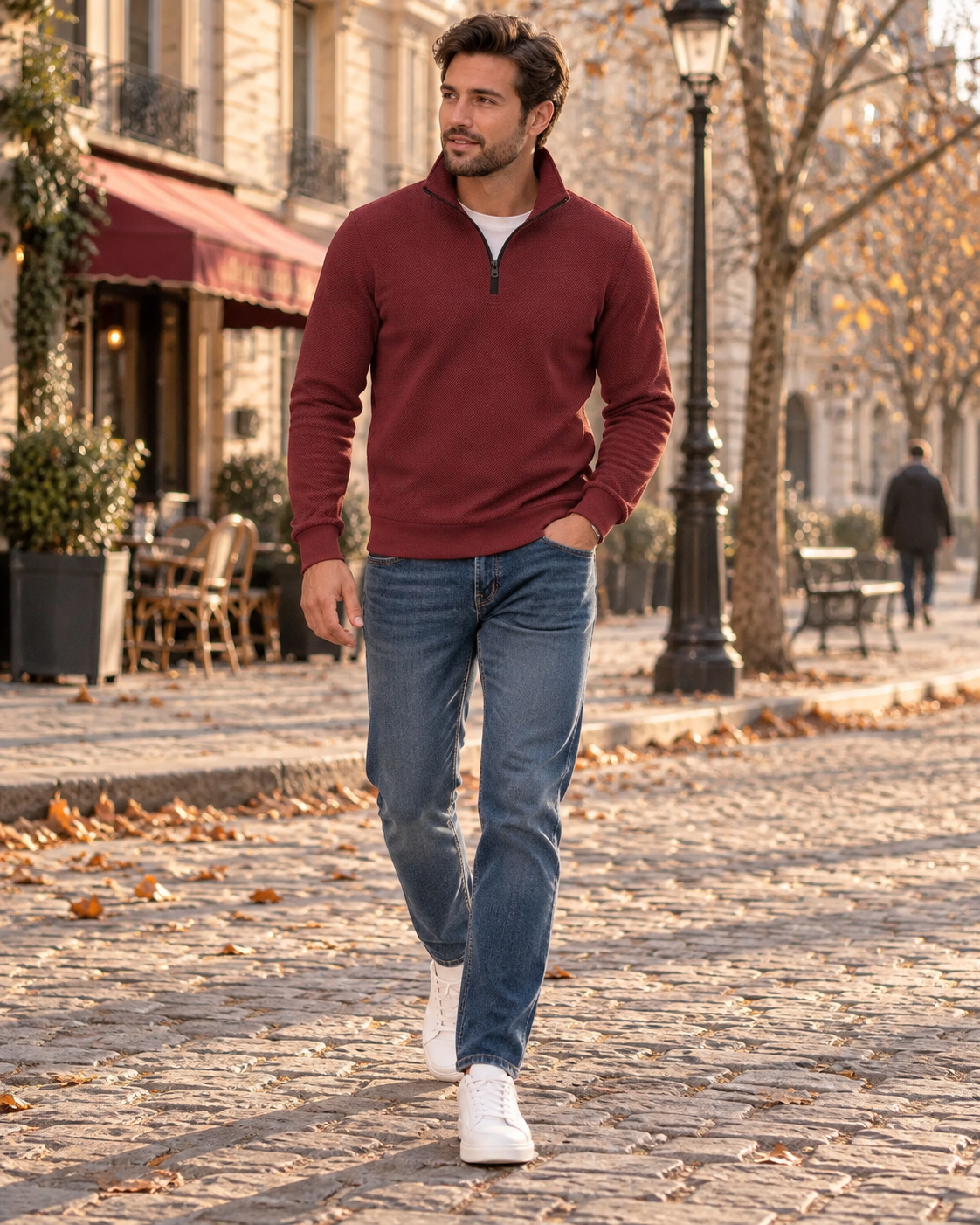 Robert Men's Quilted Quarter-Zip Pullover – Polo Collar, Long Sleeves & Ribbed Cuffs
