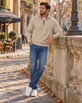 Robert Men's Quilted Quarter-Zip Pullover – Polo Collar, Long Sleeves & Ribbed Cuffs