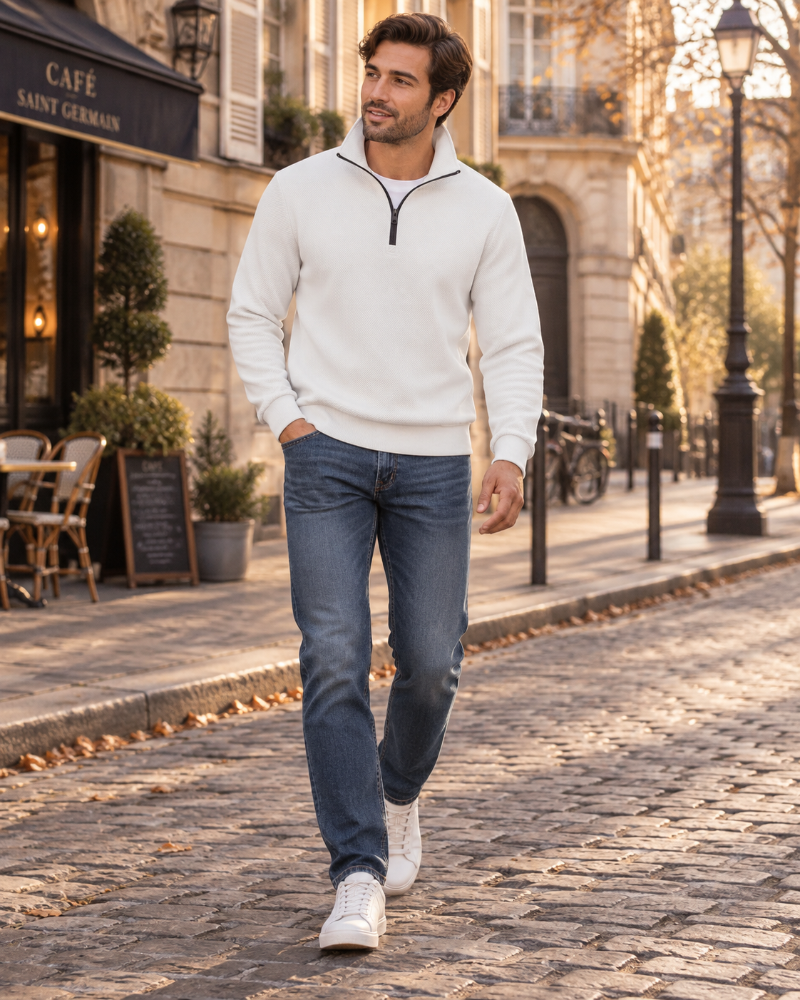 Robert Men's Quilted Quarter-Zip Pullover – Polo Collar, Long Sleeves & Ribbed Cuffs