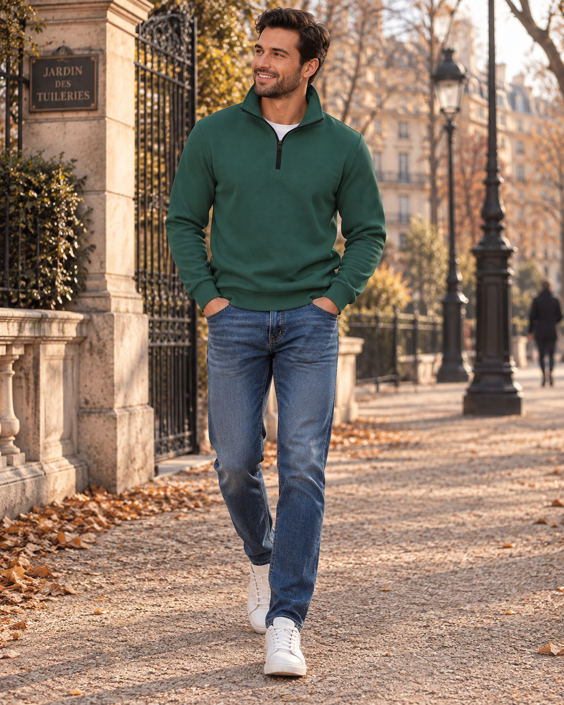 Robert Men's Quilted Quarter-Zip Pullover – Polo Collar, Long Sleeves & Ribbed Cuffs