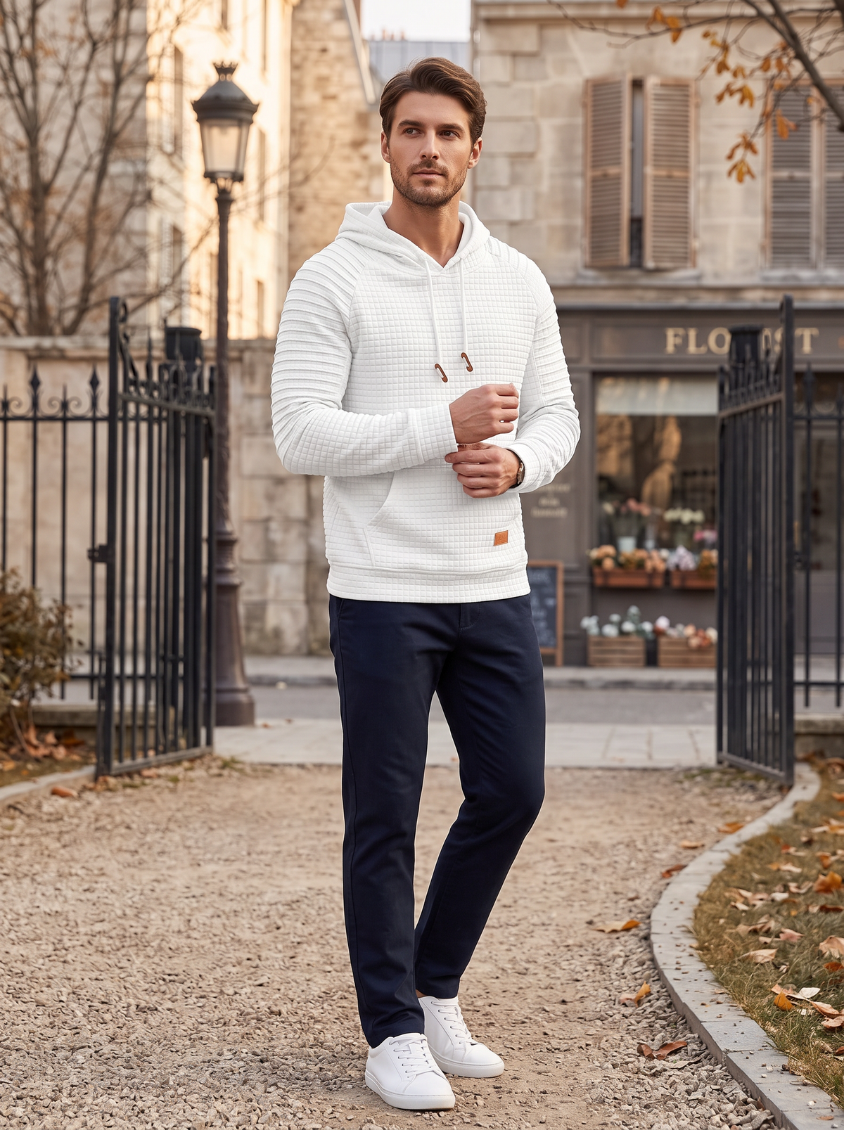 Sindri Men's Waffle Knit Hoodie – Drawstring Hood, Full-Length Sleeves & Front Pouch Pocket