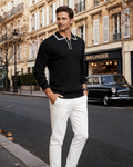 Christopher Men's Knit Polo Sweater – Slim Fit, 3-Button Collar & Ribbed Trims