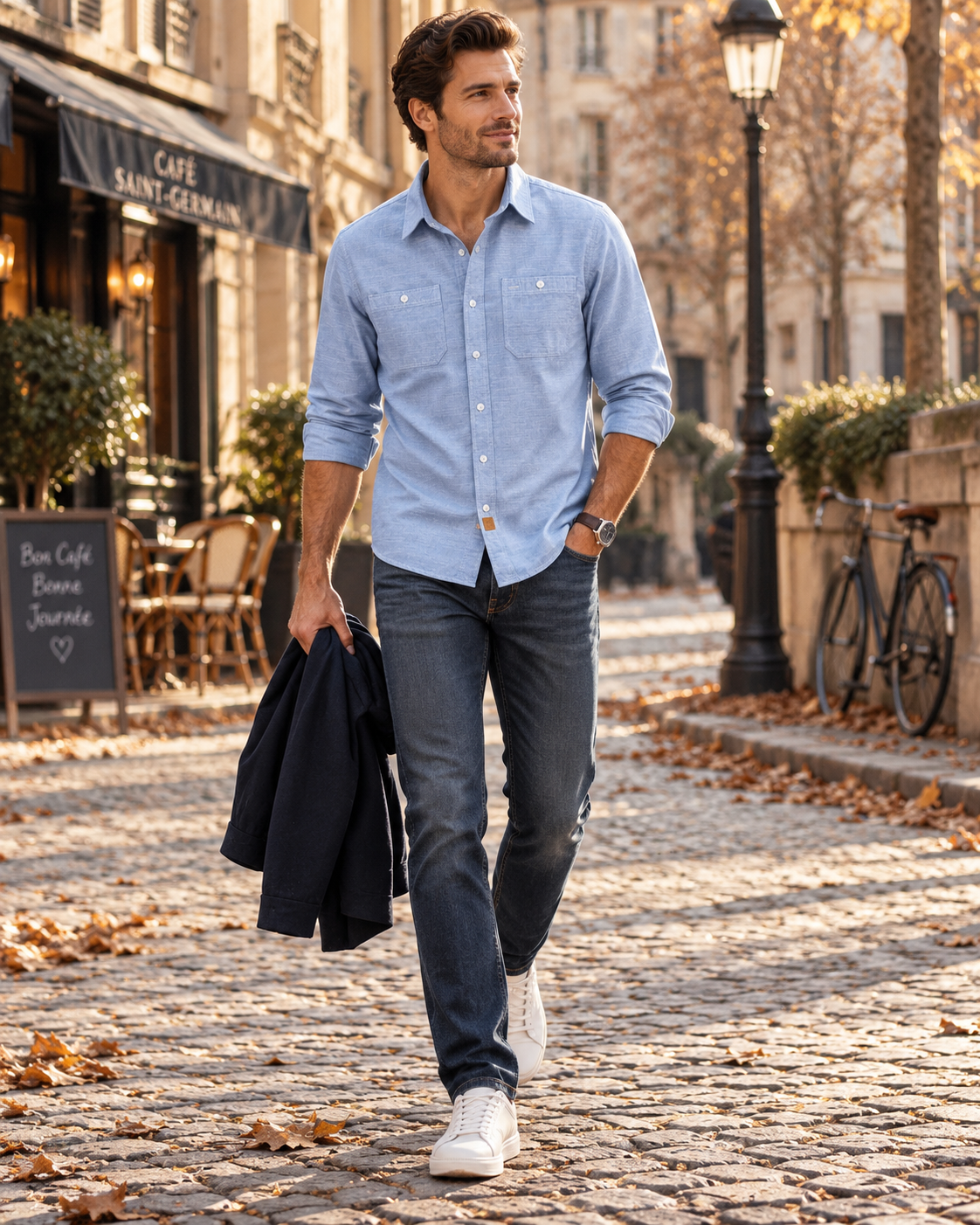 Matthew Men's Cotton Chambray Shirt – Button Front, Long Sleeves & 2 Chest Pockets