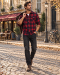 Alexander Men's Plaid Flannel Shirt – Button Front, Corduroy Trim & 2 Chest Pockets