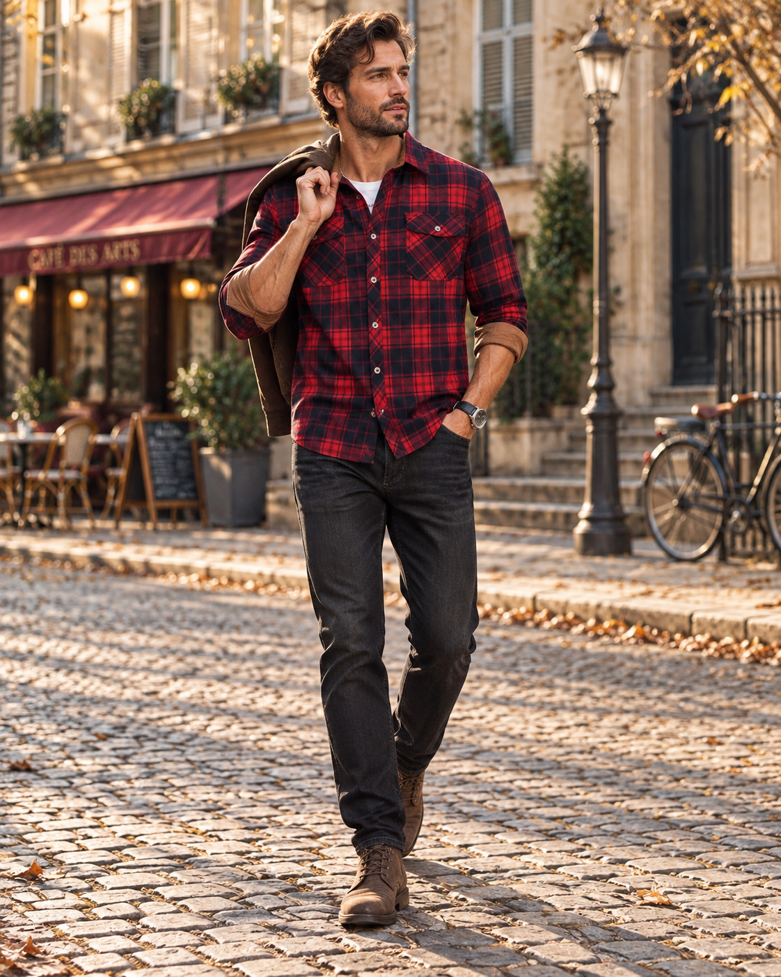 Alexander Men's Plaid Flannel Shirt – Button Front, Corduroy Trim & 2 Chest Pockets