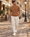 Preston Men's Knit Polo Shirt – Ribbed Textured V-Neck Short Sleeve Pullover
