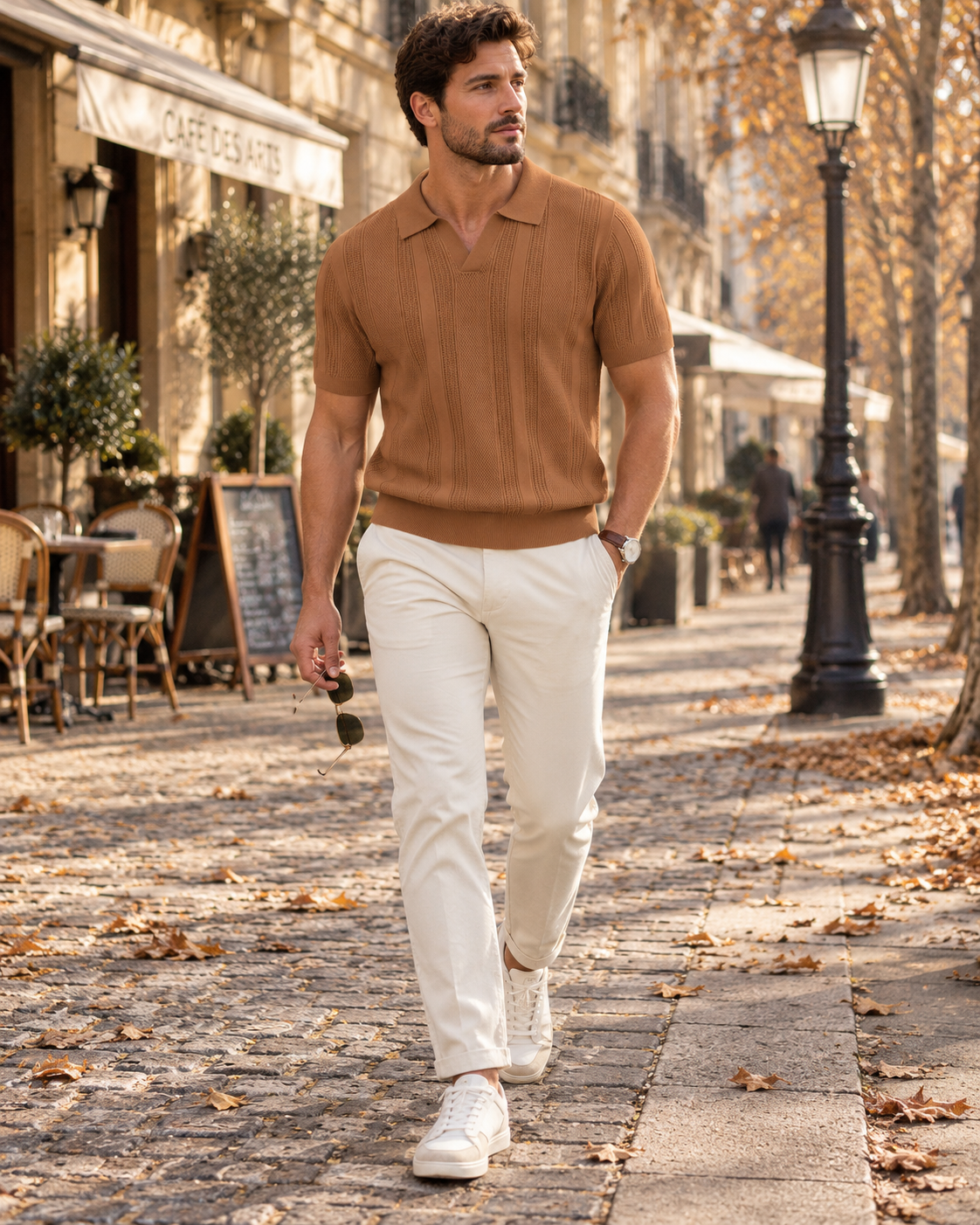 Preston Men's Knit Polo Shirt – Ribbed Textured V-Neck Short Sleeve Pullover