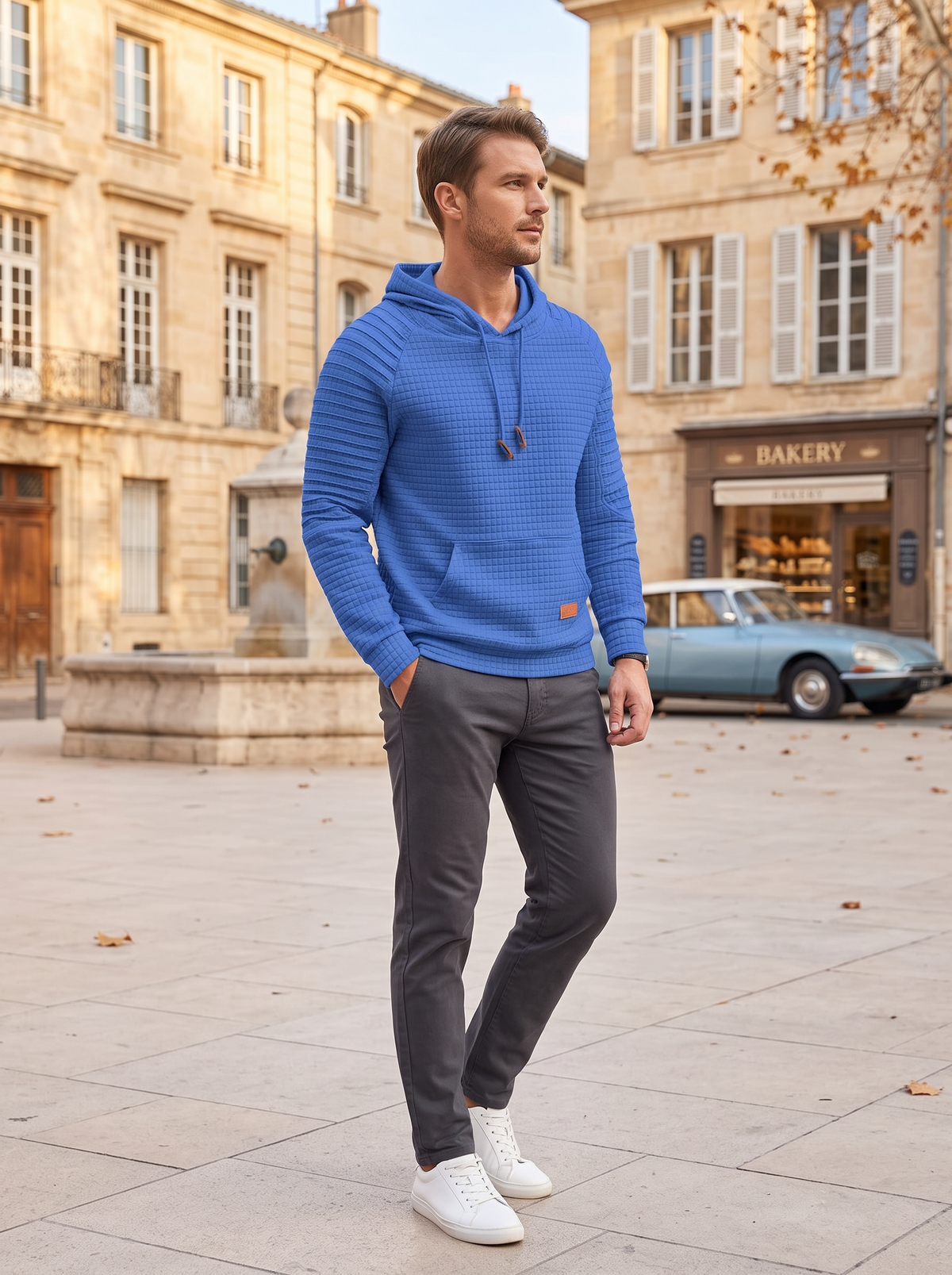 Sindri Men's Waffle Knit Hoodie – Drawstring Hood, Full-Length Sleeves & Front Pouch Pocket