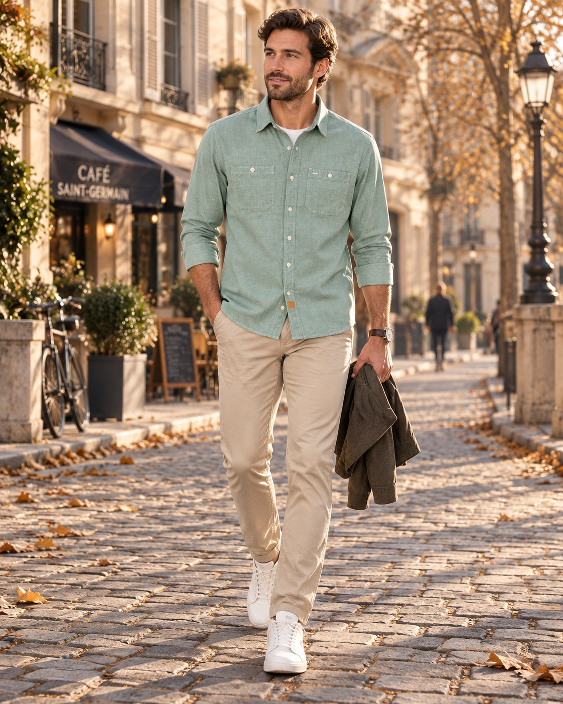 Matthew Men's Cotton Chambray Shirt – Button Front, Long Sleeves & 2 Chest Pockets