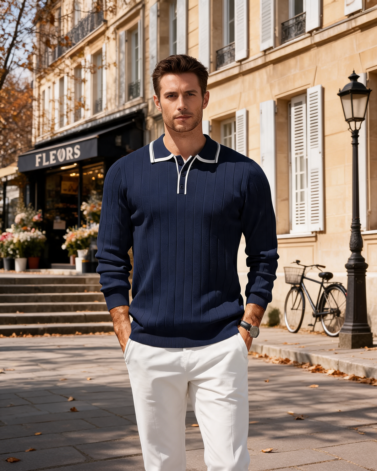Christopher Men's Knit Polo Sweater – Slim Fit, 3-Button Collar & Ribbed Trims