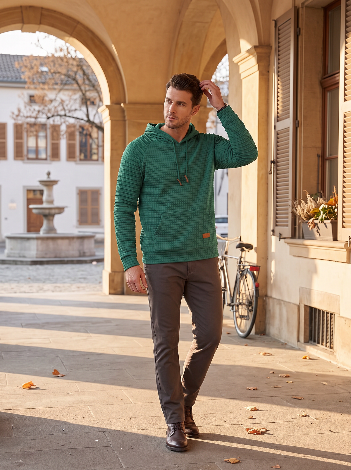 Sindri Men's Waffle Knit Hoodie – Drawstring Hood, Full-Length Sleeves & Front Pouch Pocket