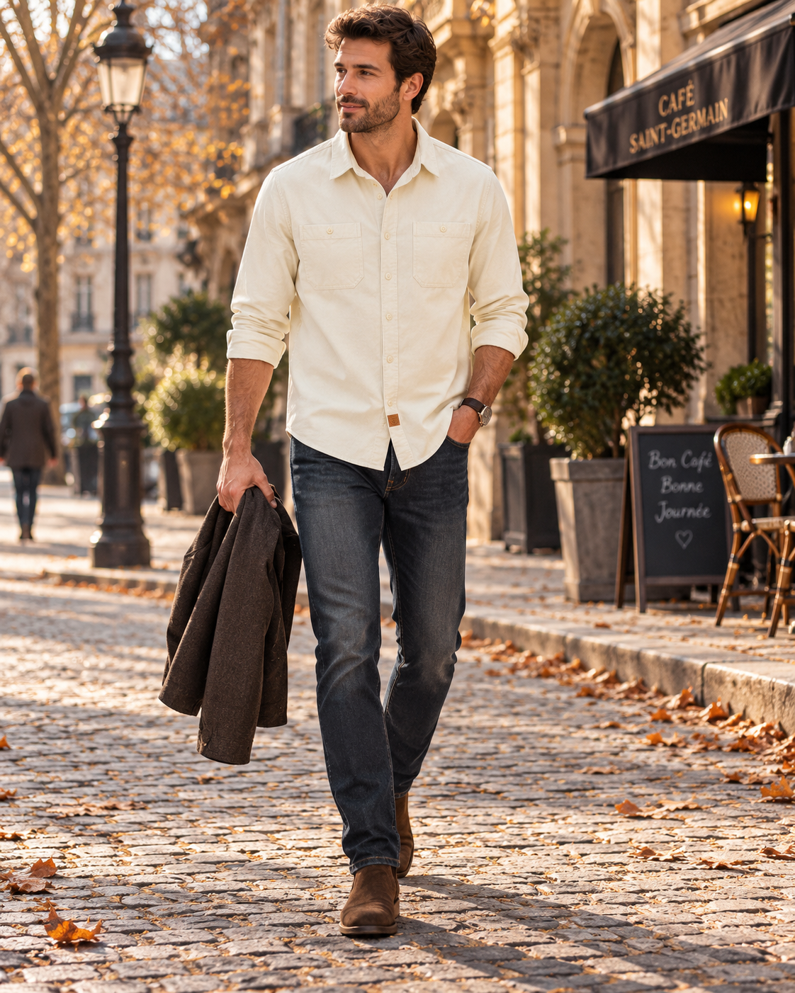 Matthew Men's Cotton Chambray Shirt – Button Front, Long Sleeves & 2 Chest Pockets