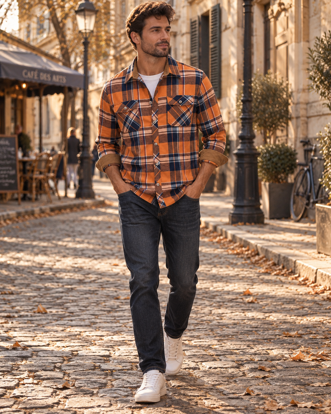 Alexander Men's Plaid Flannel Shirt – Button Front, Corduroy Trim & 2 Chest Pockets