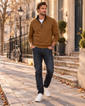 Elijah Men's Quilted Quarter-Zip Pullover – High Neck, Contrast Zip & Long Sleeves