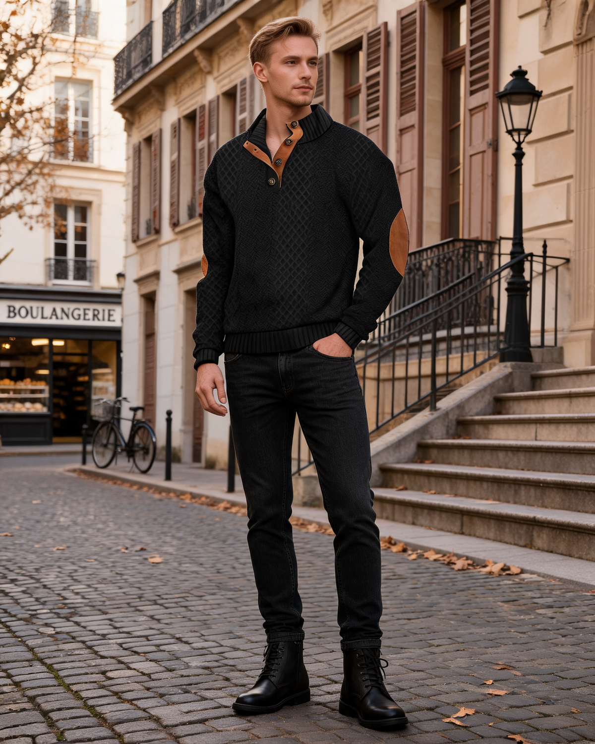 Joshua Men's Quarter-Zip Hoodie – Button Detail, Long Sleeves & Ribbed Cuffs