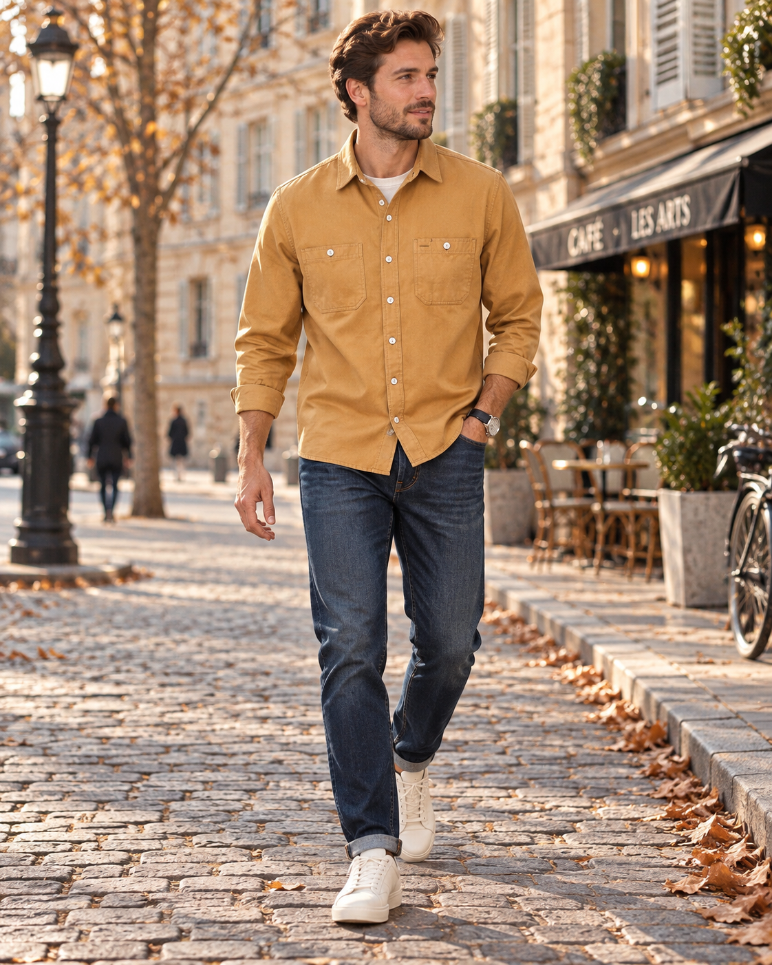 Matthew Men's Cotton Chambray Shirt – Button Front, Long Sleeves & 2 Chest Pockets