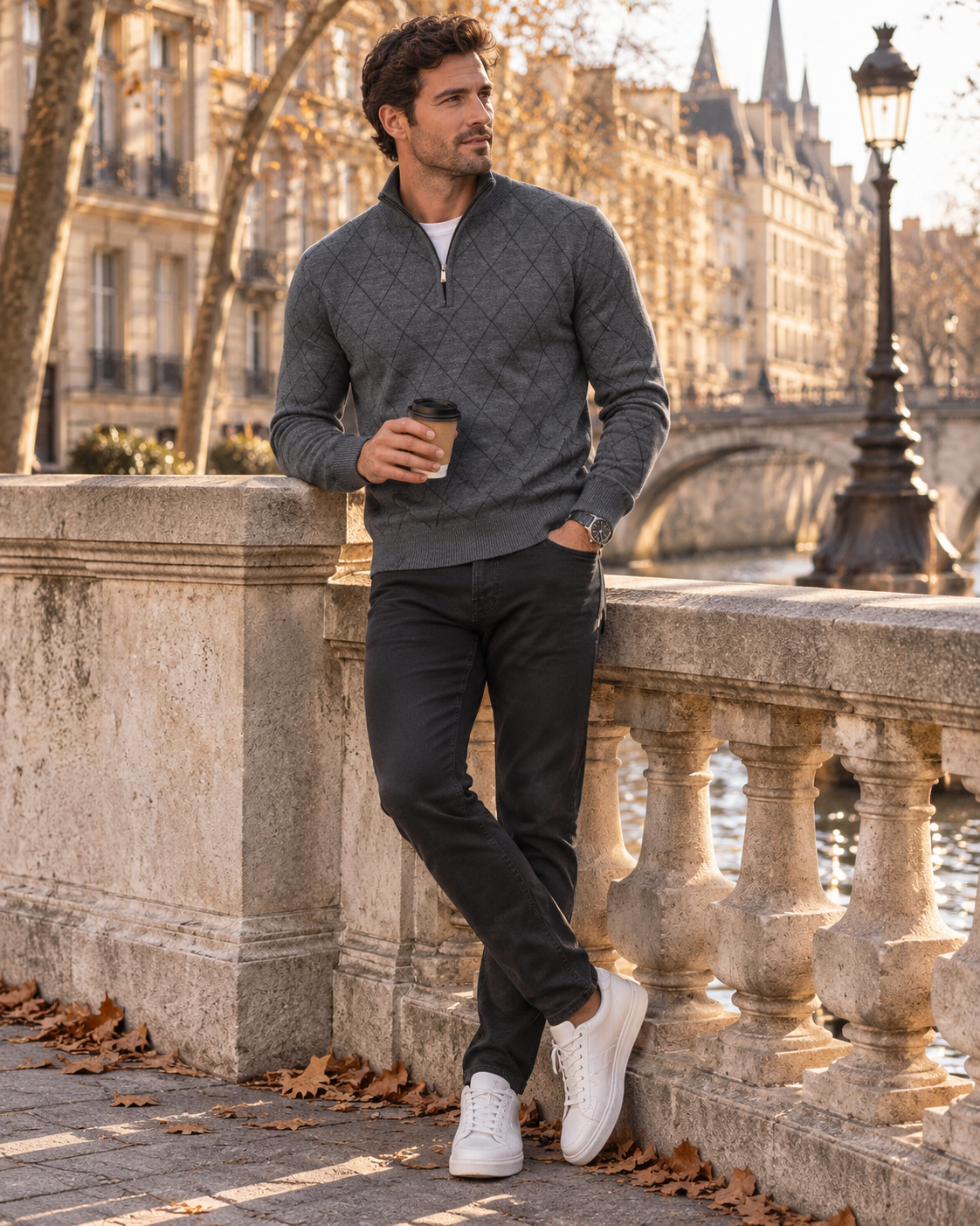 Harrison Men's Quarter-Zip Sweater – Argyle Knit Mock Neck Long Sleeve Pullover
