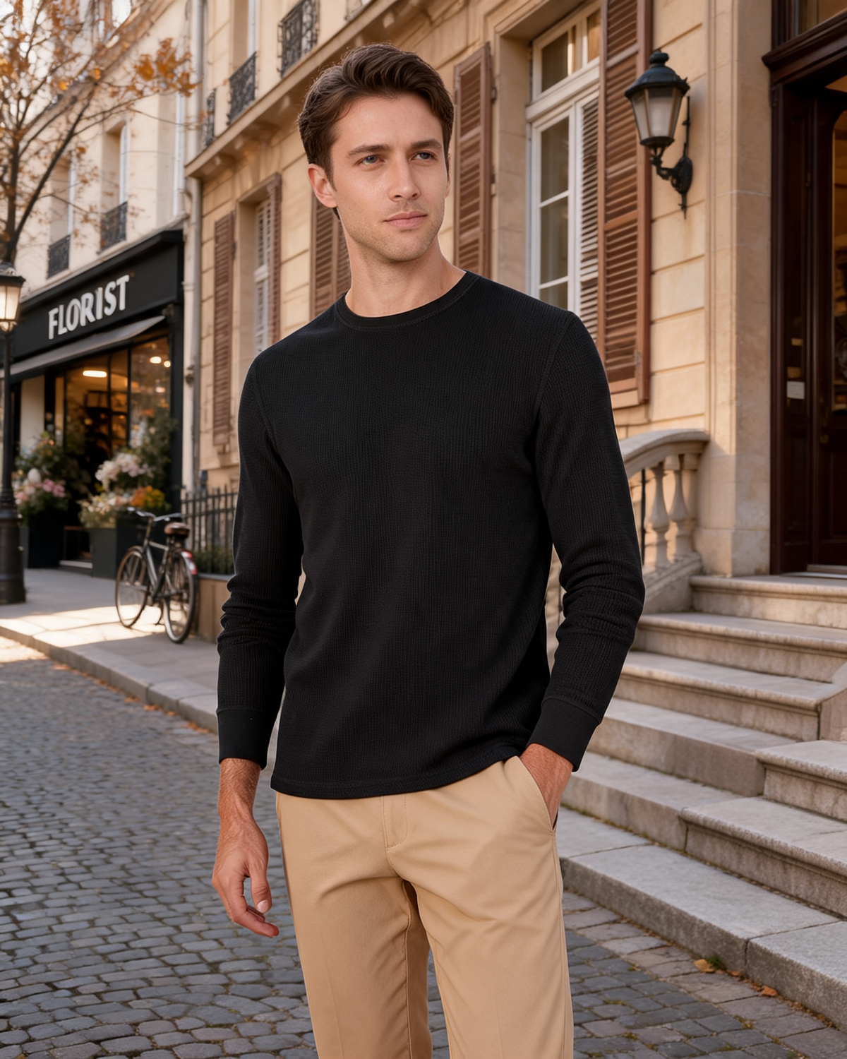 Gordon Men's Waffle Knit Sweater – Crew Neck, Long Sleeves & Ribbed Cuffs