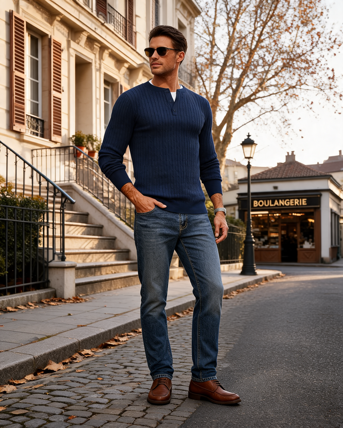 Jonathan Men's Cable Knit Henley Sweater – Crew Neck, 3-Button Detail & Slim Fit