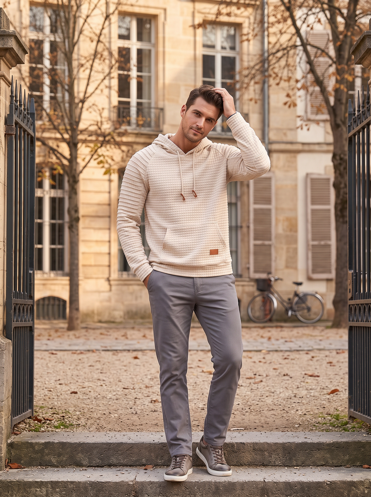 Sindri Men's Waffle Knit Hoodie – Drawstring Hood, Full-Length Sleeves & Front Pouch Pocket