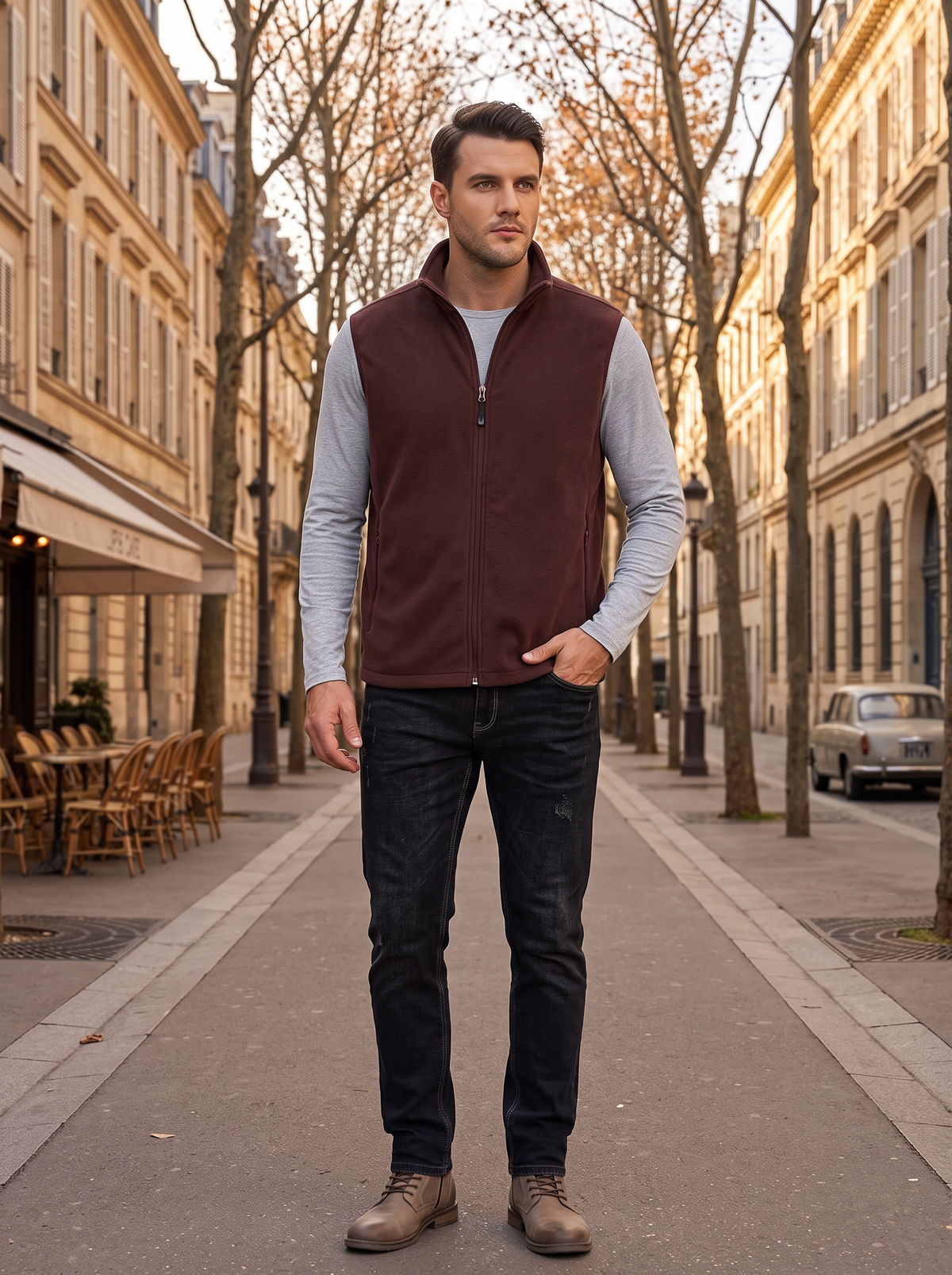 Fennimore Men's Polar Fleece Vest – Full-Length Zipper, Mandarin Collar & 4 Handy Pockets