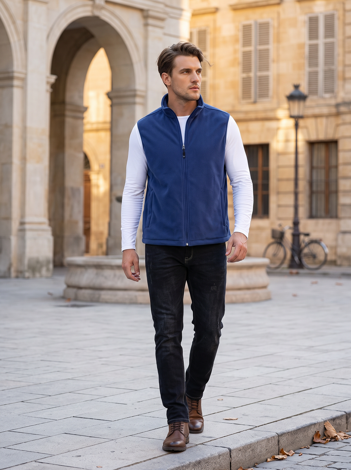 Fennimore Men's Polar Fleece Vest – Full-Length Zipper, Mandarin Collar & 4 Handy Pockets