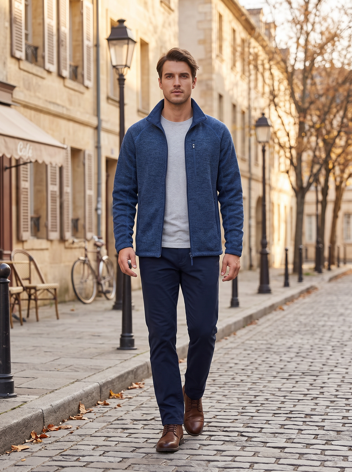 Jocasta Men's Fleece Jacket – Mandarin Collar, Zippered Pockets & Stretchy Material