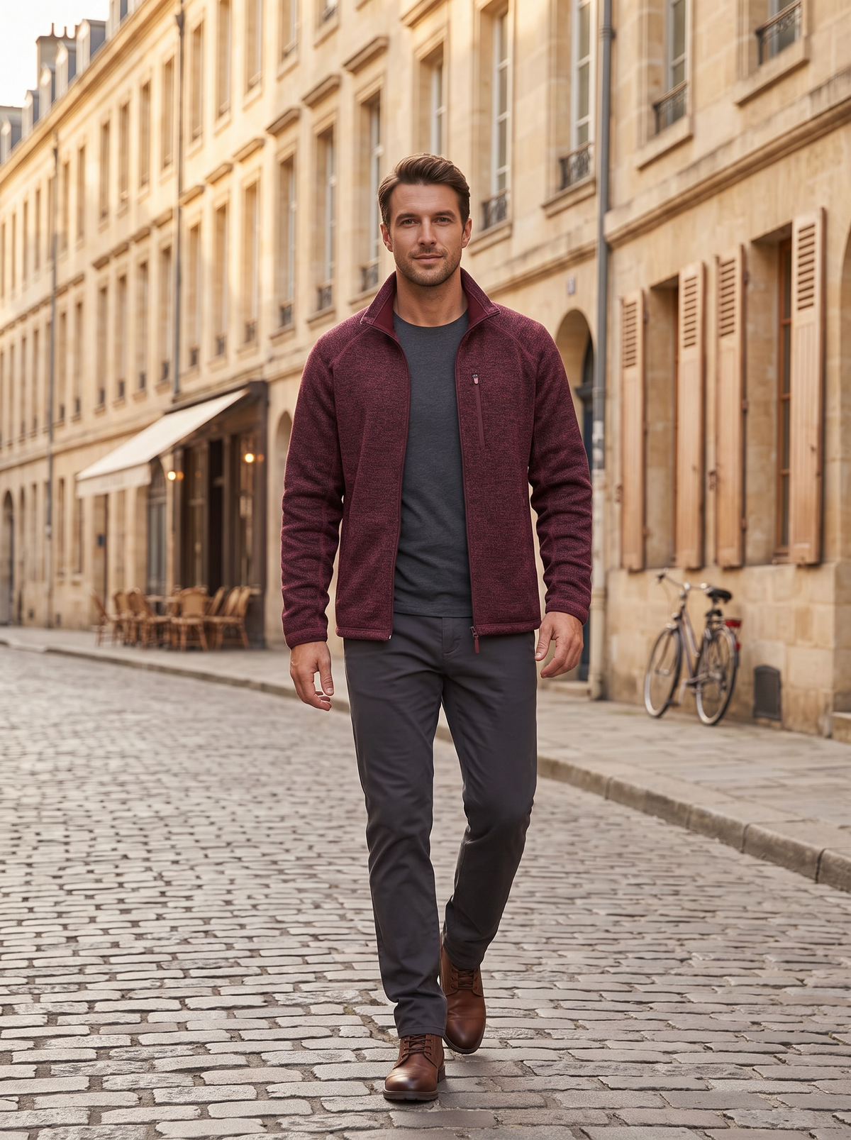 Jocasta Men's Fleece Jacket – Mandarin Collar, Zippered Pockets & Stretchy Material