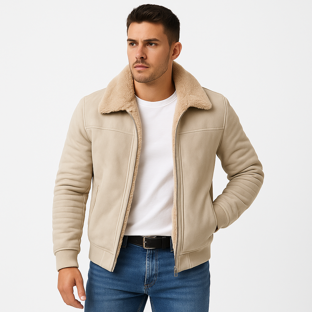 Elphin Men's Fur-Collar Jacket – Sophisticated Zip-Up Coat with a Modern Tailored Fit