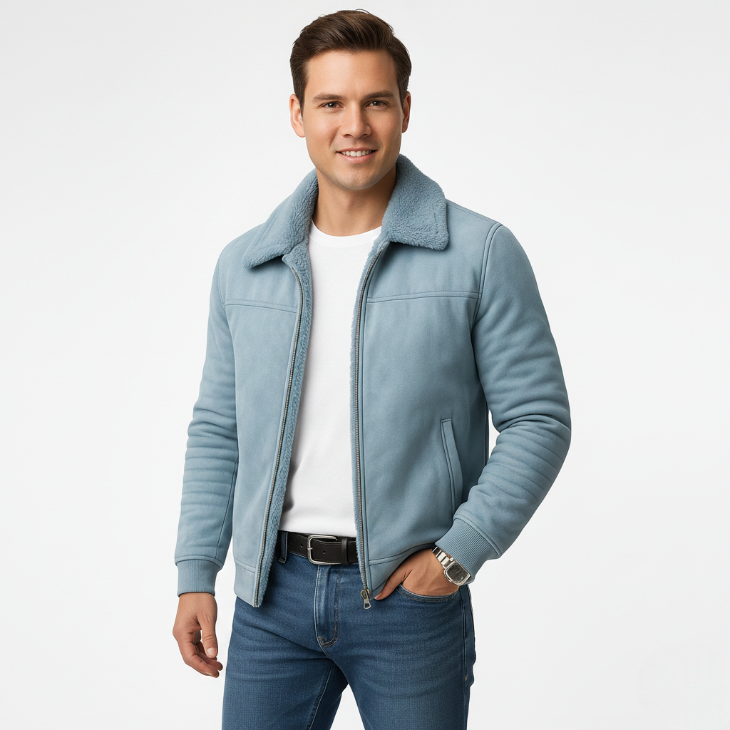 Elphin Men's Fur-Collar Jacket – Sophisticated Zip-Up Coat with a Modern Tailored Fit