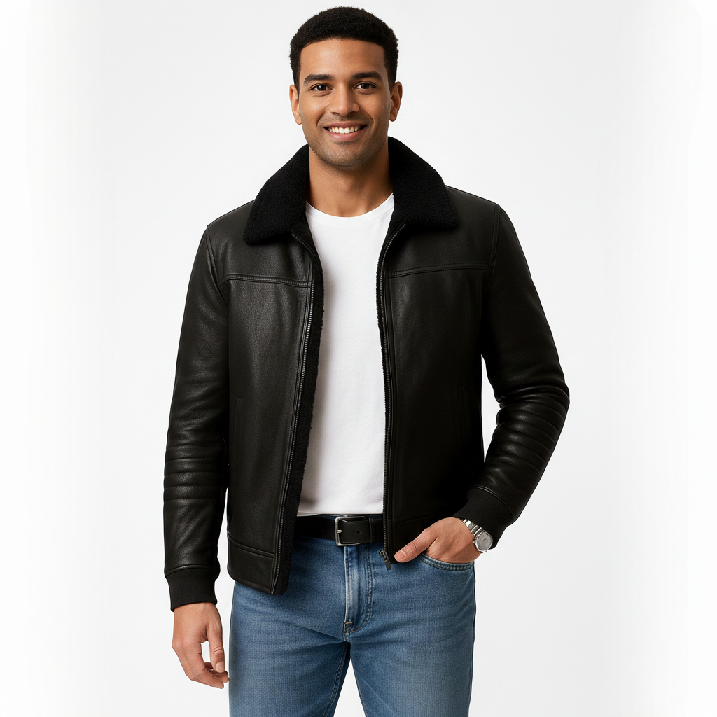 Elphin Men's Fur-Collar Jacket – Sophisticated Zip-Up Coat with a Modern Tailored Fit