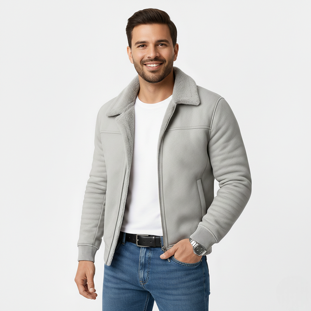 Elphin Men's Fur-Collar Jacket – Sophisticated Zip-Up Coat with a Modern Tailored Fit