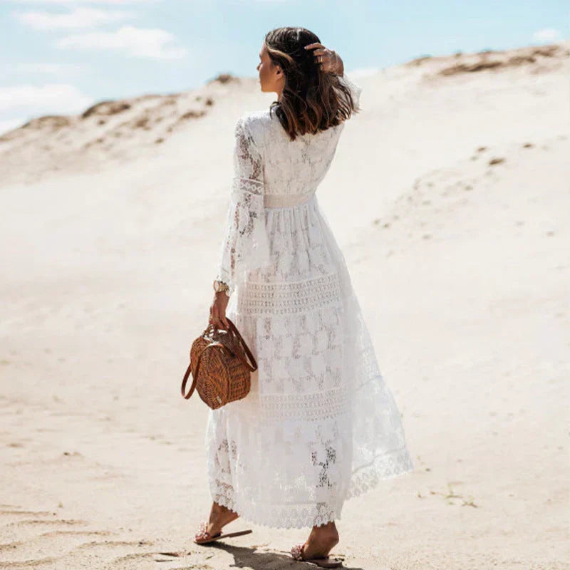 Jocasta Women's Dress – Full-Length Sleeves, Flowing Silhouette & Artsy Boho Accents