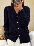 Yolande Women's Refined Vest – Insulating Cardigan with Heart-Shaped Gold Buttons
