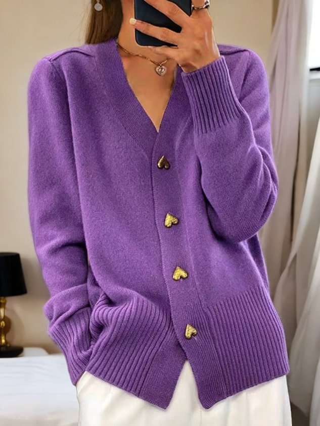 Yolande Women's Refined Vest – Insulating Cardigan with Heart-Shaped Gold Buttons