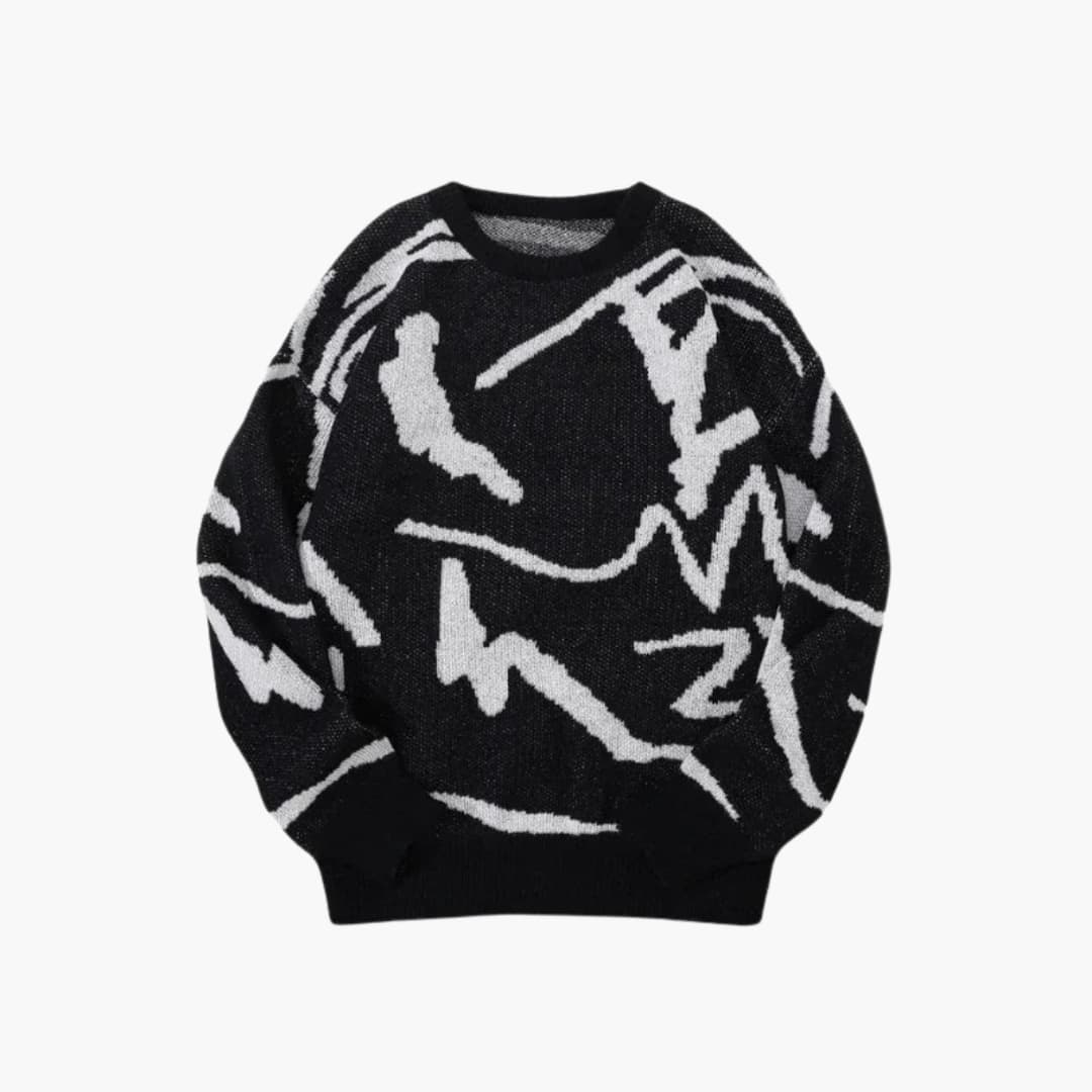 Queralt Men's Knit Sweater – Abstract-Print Pullover with Ribbed Hem and Cuffs for Fall/Winter