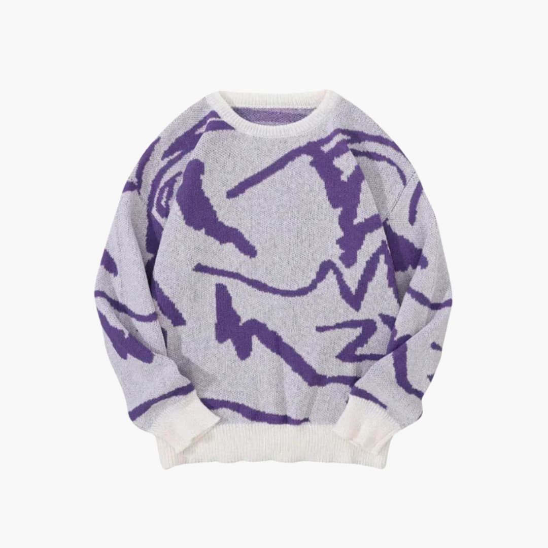 Queralt Men's Knit Sweater – Abstract-Print Pullover with Ribbed Hem and Cuffs for Fall/Winter
