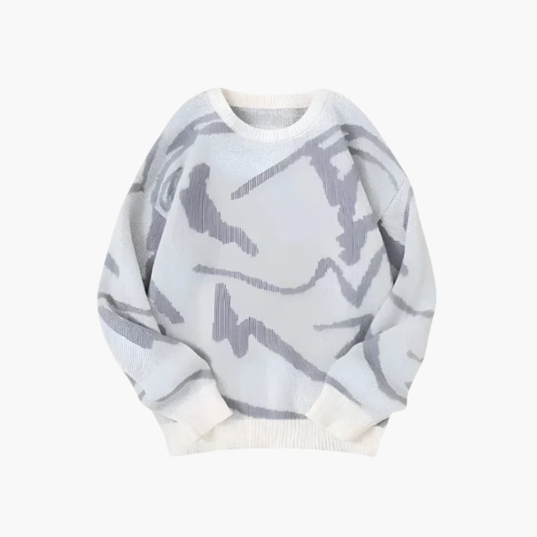 Queralt Men's Knit Sweater – Abstract-Print Pullover with Ribbed Hem and Cuffs for Fall/Winter