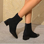 Yannick Ankle Boots for Women – Refined Suede Boots with Patent Accents & Comfy Block Heel